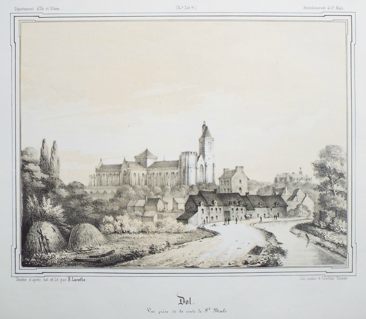 Lithograph - Dol. Vue pris de la route de St. Malo - Lorette