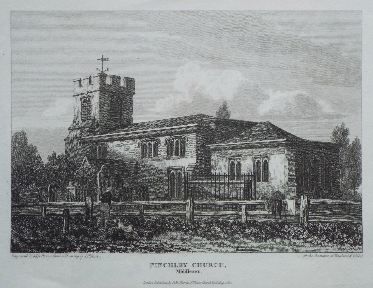 Print - Finchley Church, Middlesex. - Byrne