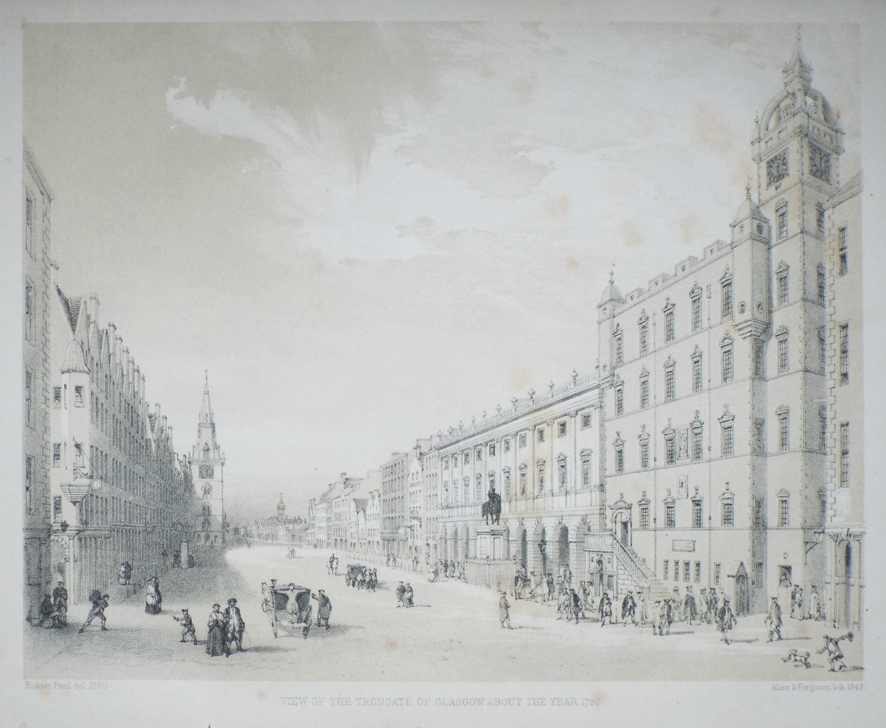 Lithograph - View of the Trongate of Glasgow about the year 1750. - Allan