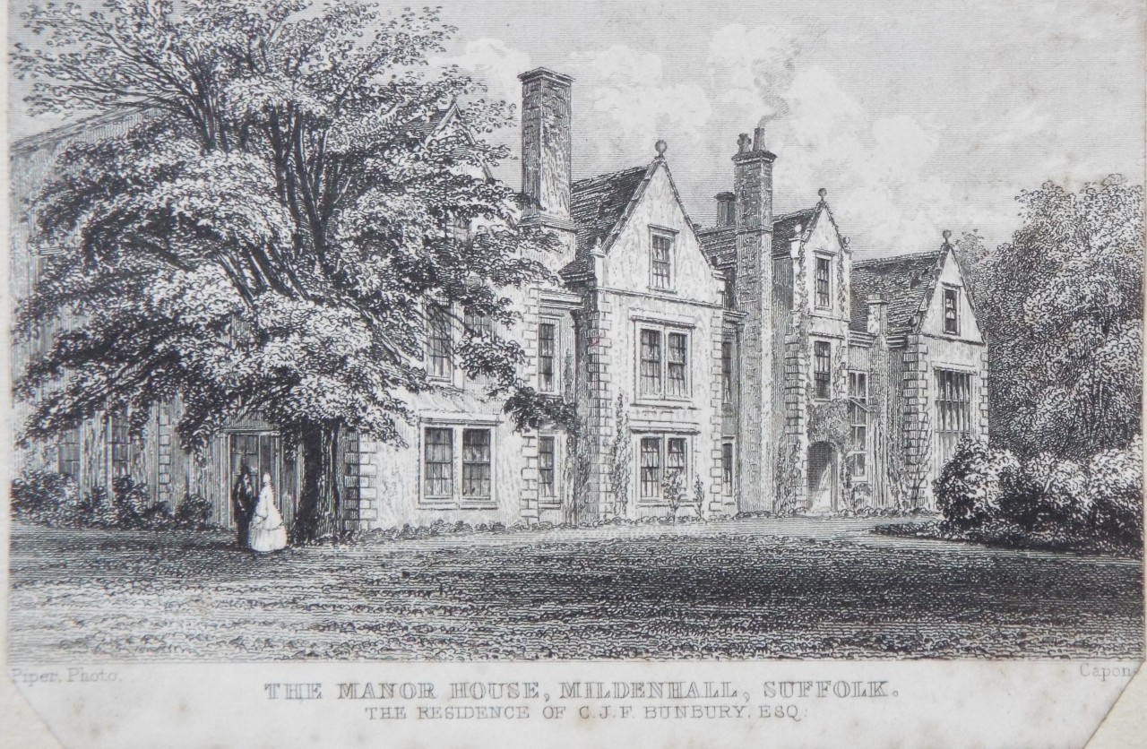 Print - The Manor House, Mildenhall, Suffolk. The Residence of C. J. F. Bunbury Esq. - 