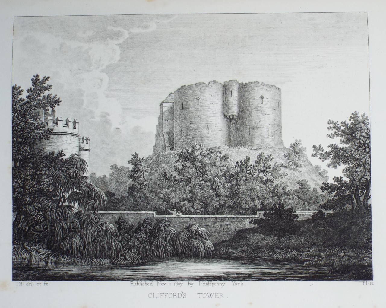 Etching - Clifford's Tower - Halfpenny