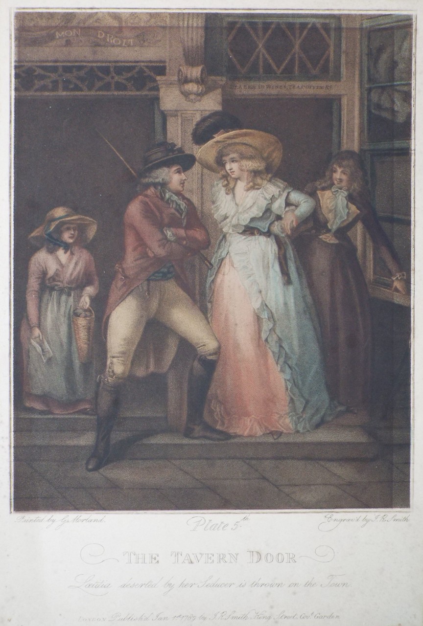 Lithograph - The Tavern Door (Plate 5th) Laetitia deserted by her Seducer is thrown on the Town.
