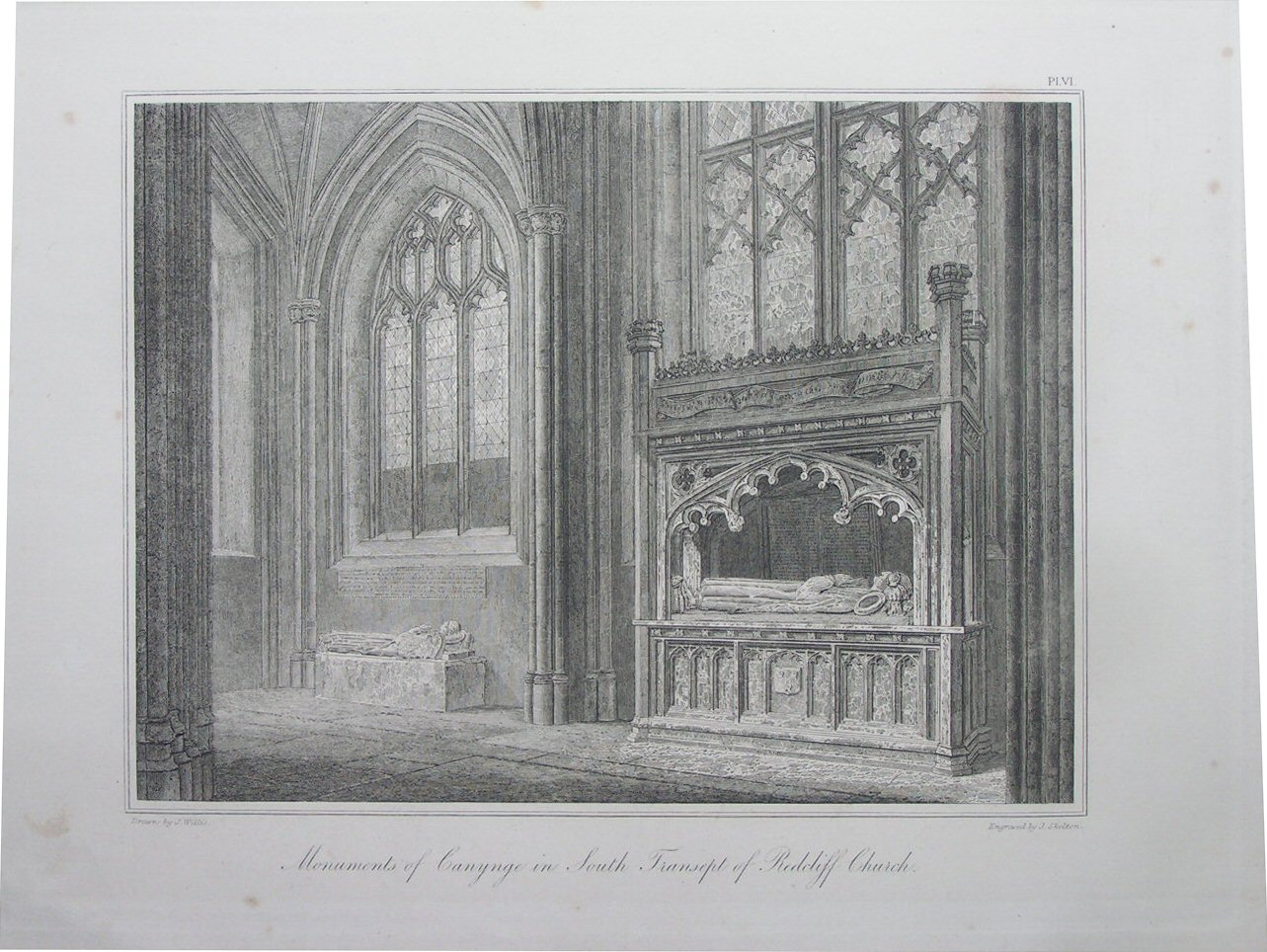 Etching - Monuments of Canynge in South Transcept of Redcliff Church - Skelton