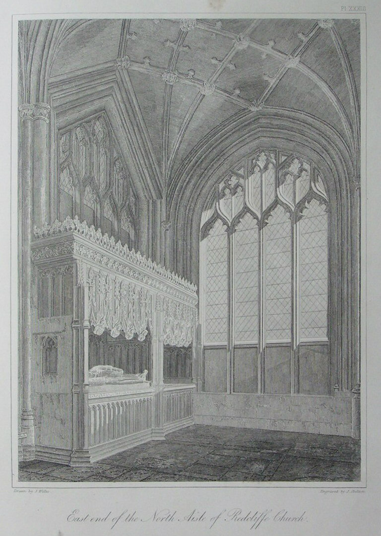 Etching - East end of the North Aisle of Redcliffe Church. - Skelton