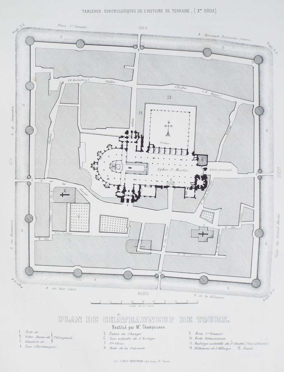 Lithograph - Plan de Chateauneuf de Tours.