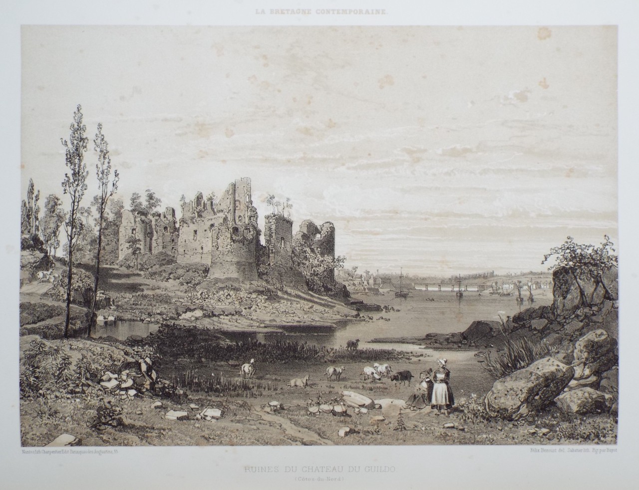 Lithograph - Ruines de Chateau du Guildo.  (Cotes-du-Nord) - 