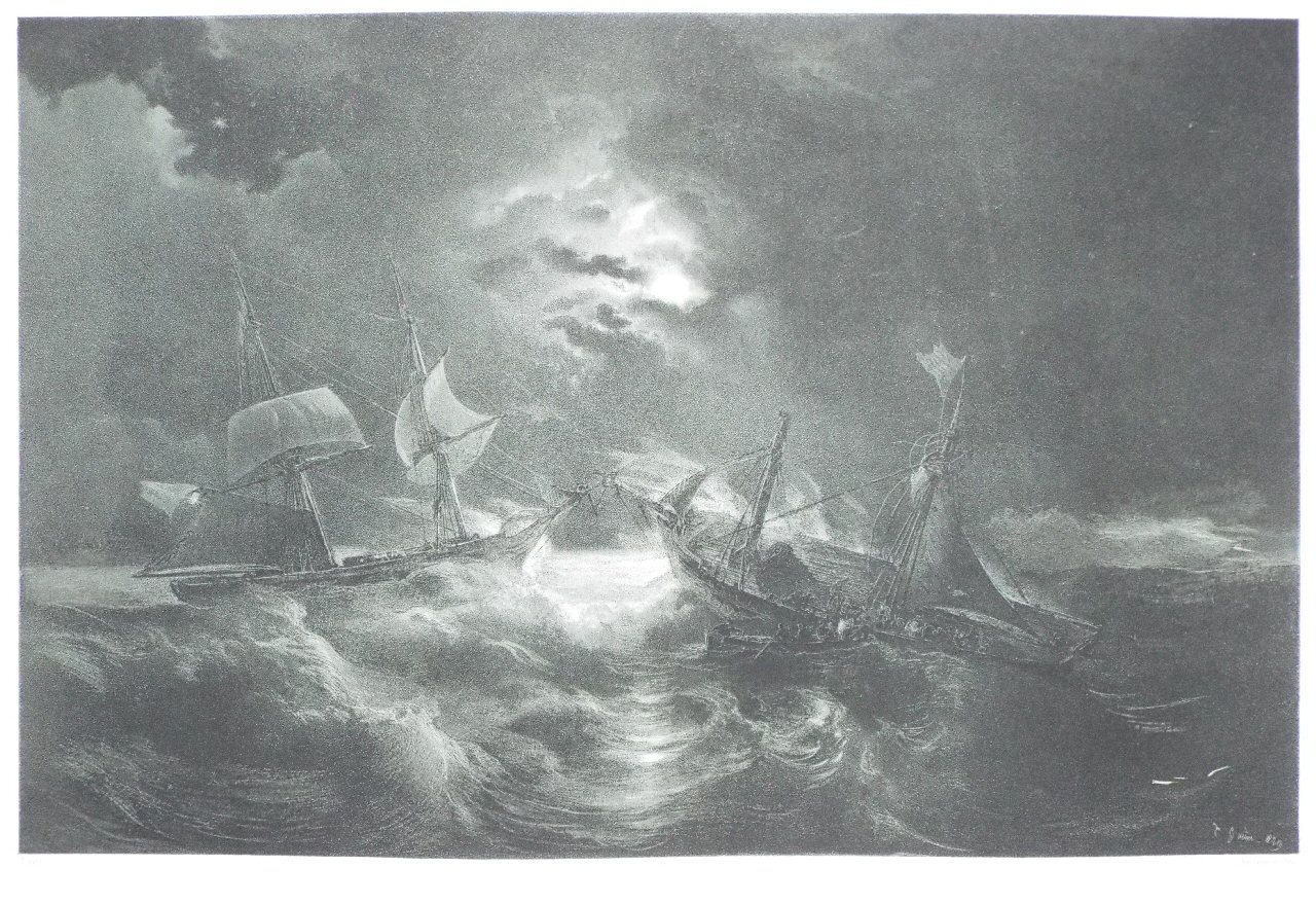 Lithograph - (Ships in a storm at night) - Gudin