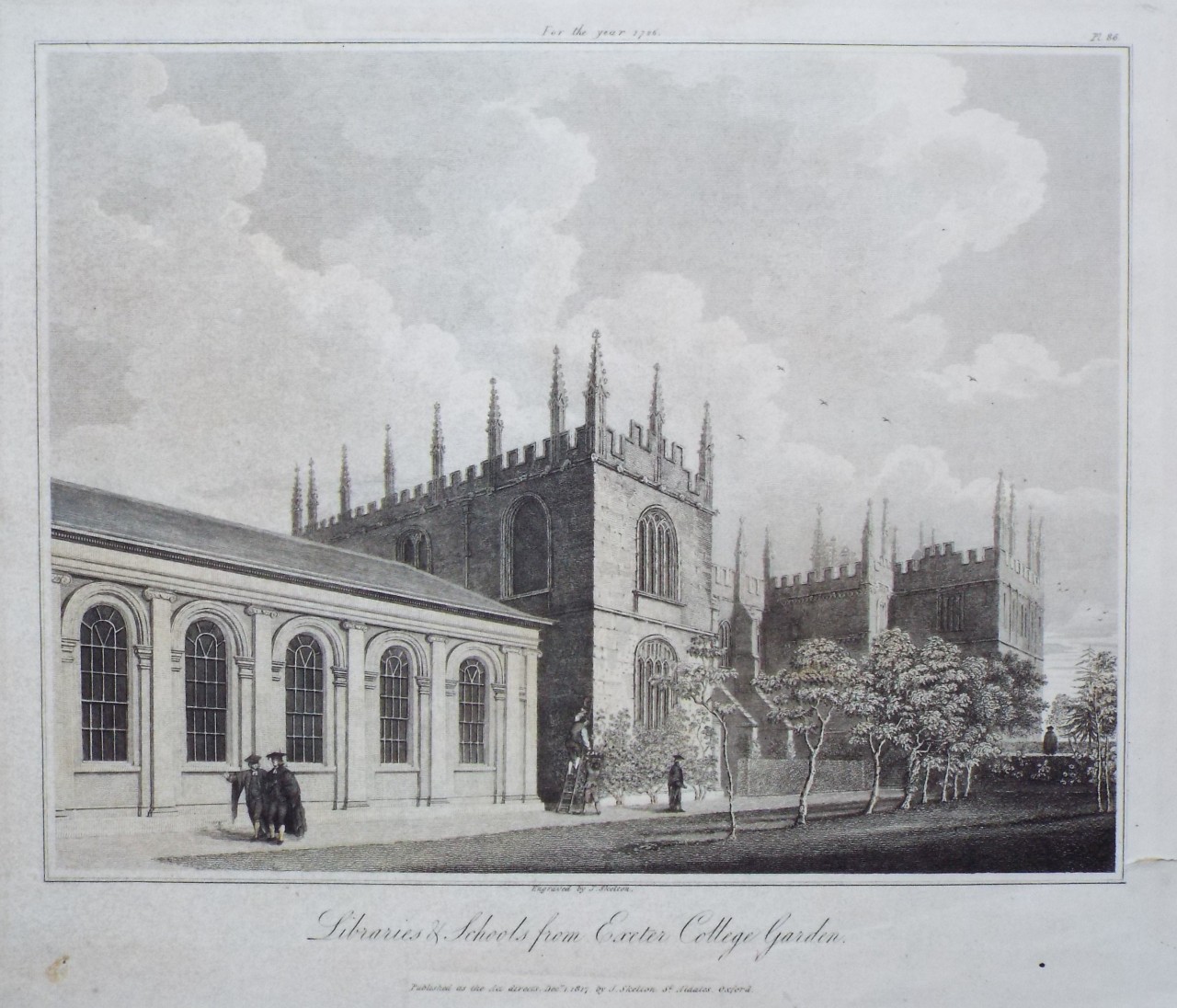 Print - Libraries & Schools from Exeter College Garden. - Skelton