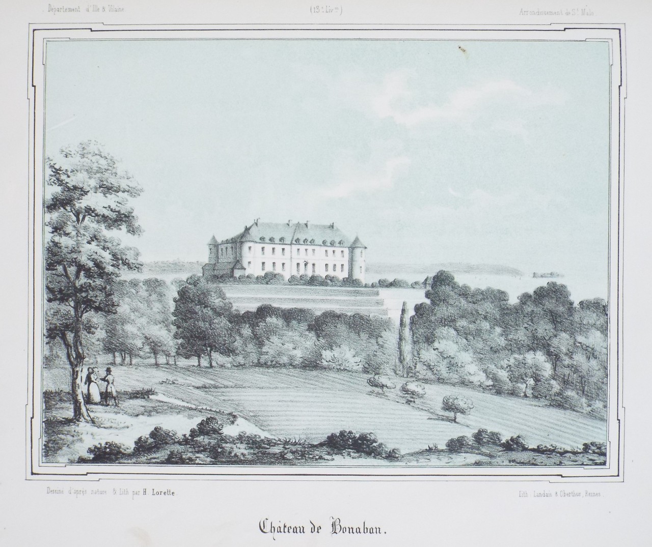 Lithograph - Chateau de Bonaban. - Lorette