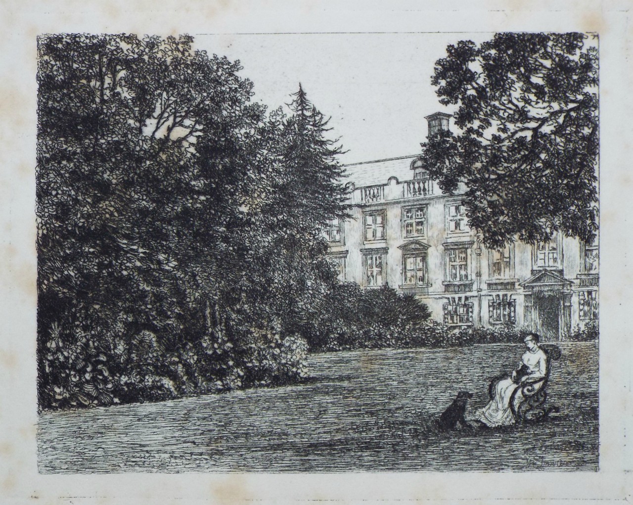 Etching - Christ's College, Gardens - Farren