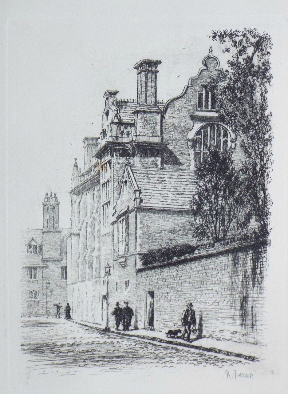 Etching - Caius College, the New Hall - Farren