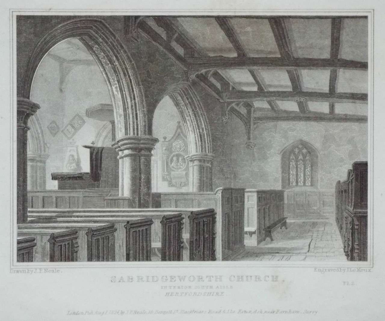 Print - Sabridgeworth Church, Interior South Aisle Hertfordshire. - Le