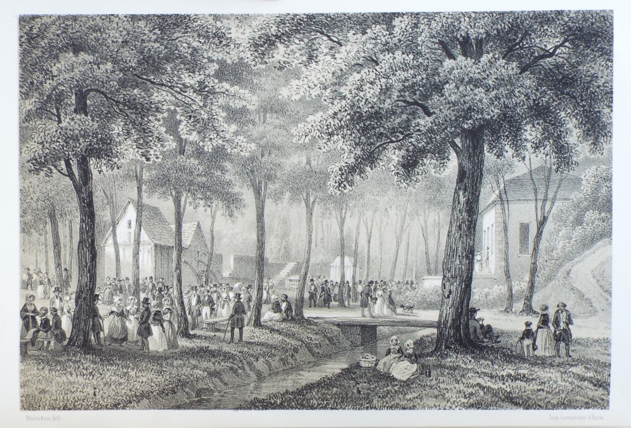 Lithograph - La Fontaine des Eaux un Jour de Rai. - 