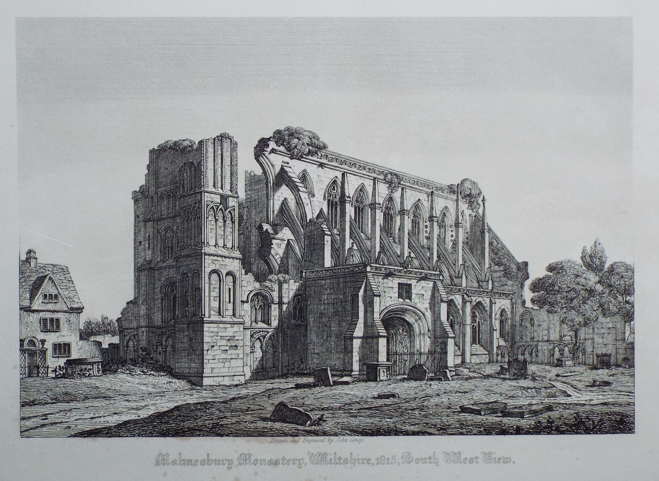 Print - Malmesbury Monastery, Wiltshire 1815 South West View - Coney