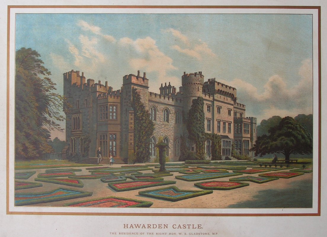 Chromolithograph - Hawarden Castle. The Residence of the Right Hon. W.E.Gladstone, M.P.