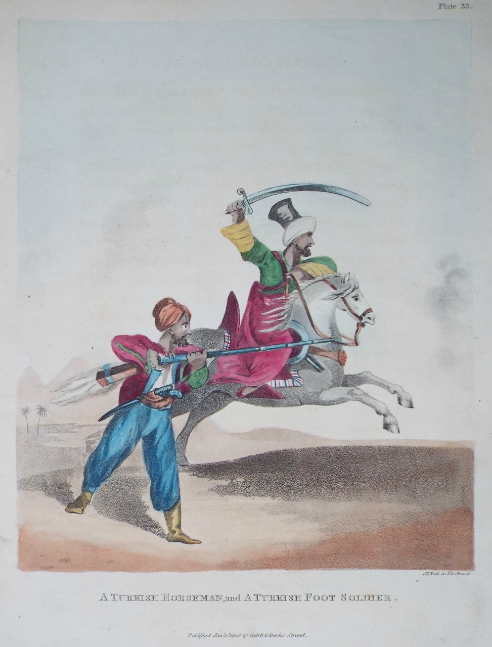 Aquatint - A Turkish Horseman, and a Turkish Foot Soldier. - Neele