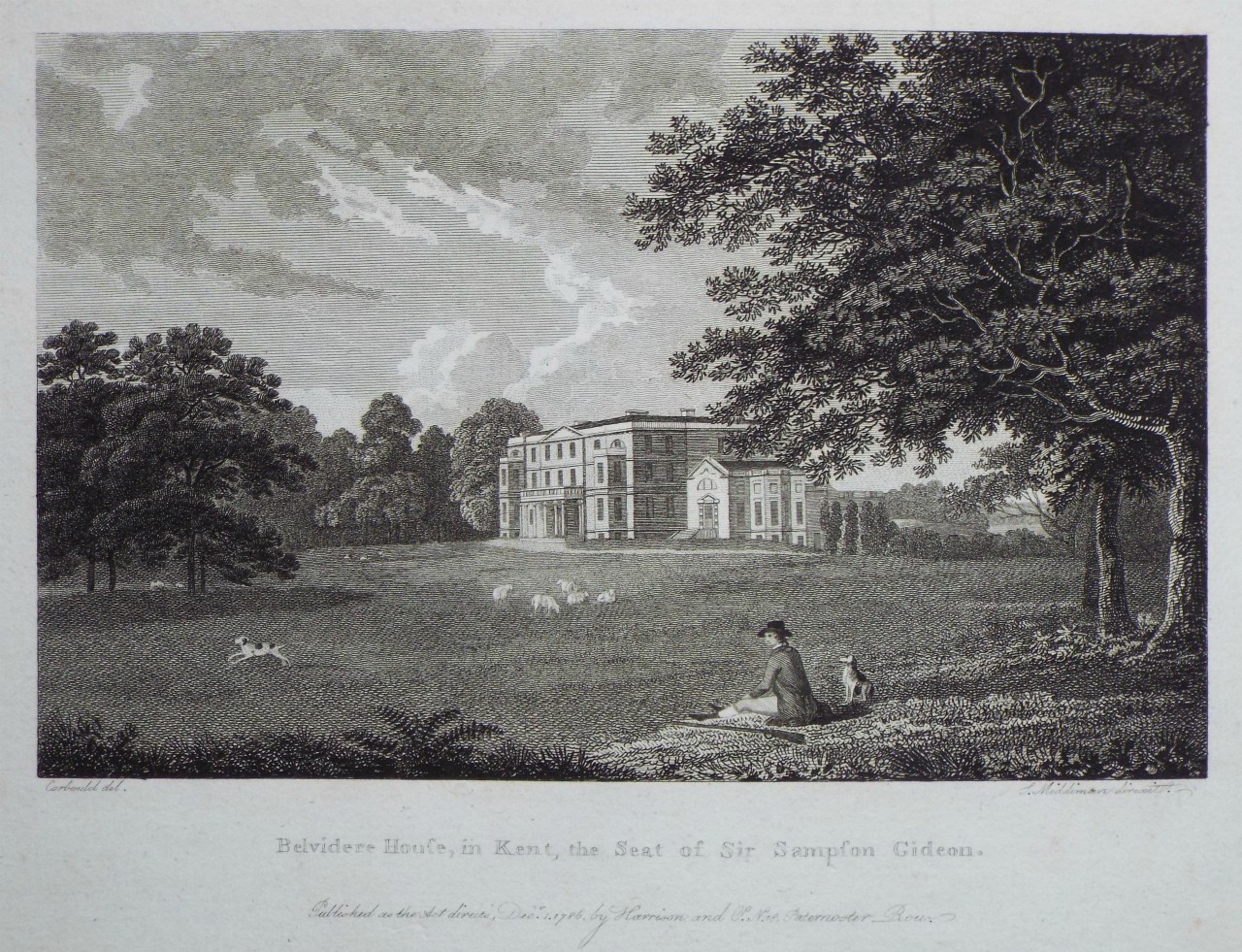 Print - Belvidere House, in Kent, the Seat of Sir Sampson Gideon. - Middiman