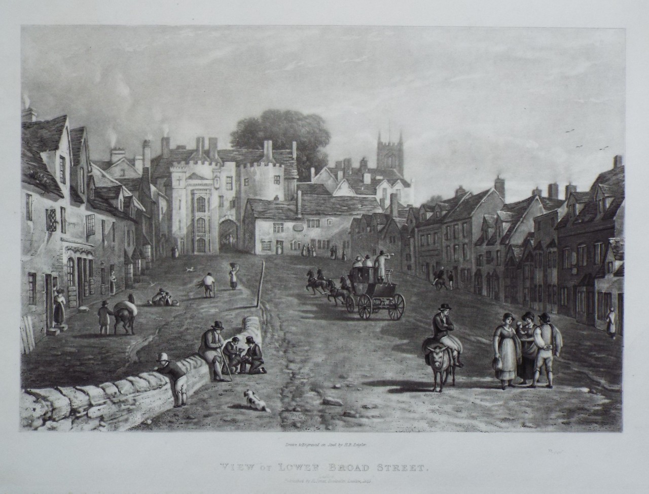 Mezzotint - View of Lower Broad Street. Ludlow. - Zeigler