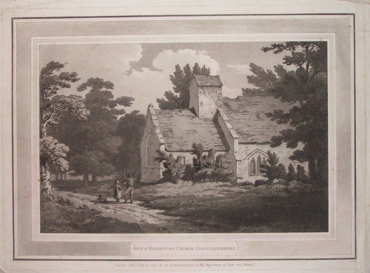 Aquatint - View of Washbourn Church Gloucestershire. - Bluck