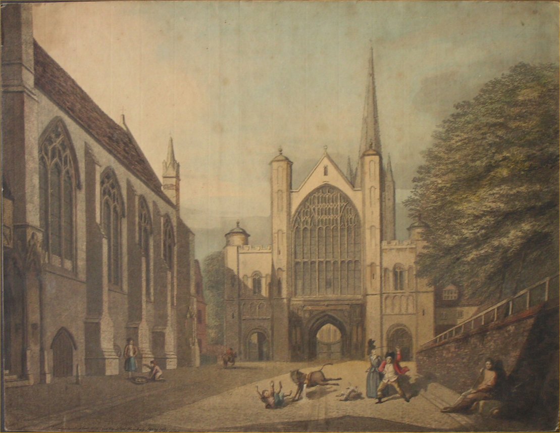 Aquatint - The West Front of Norwich Cathedral. - Sanders