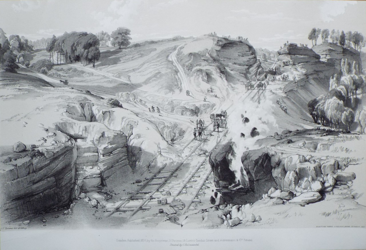 Lithograph - Blasting the Rocks, Linsdale, Bucks. - Bourne