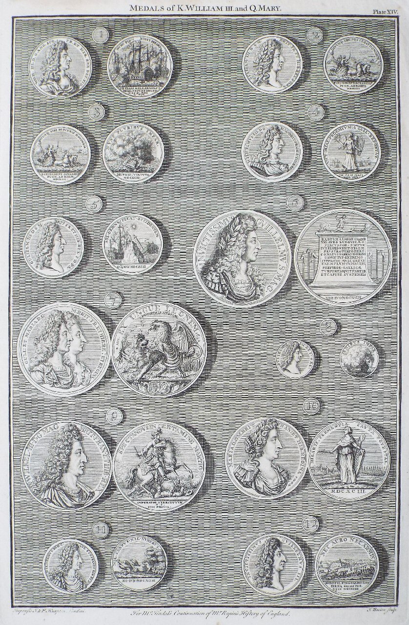 Print - Medals of K.William III. and Q.Mary. Plate XIV - Basire