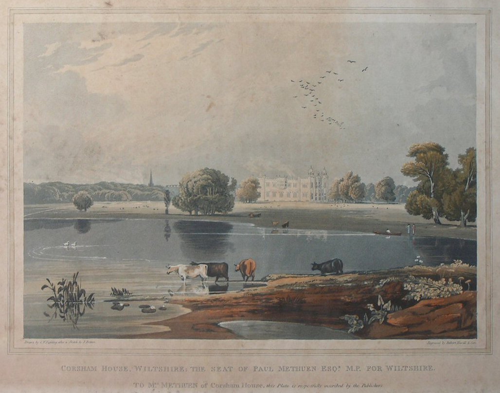 Aquatint - Corsham House, Wiltshire: The Seat of Paul Methuen Esqr. M.P. for Wiltshire - Havell