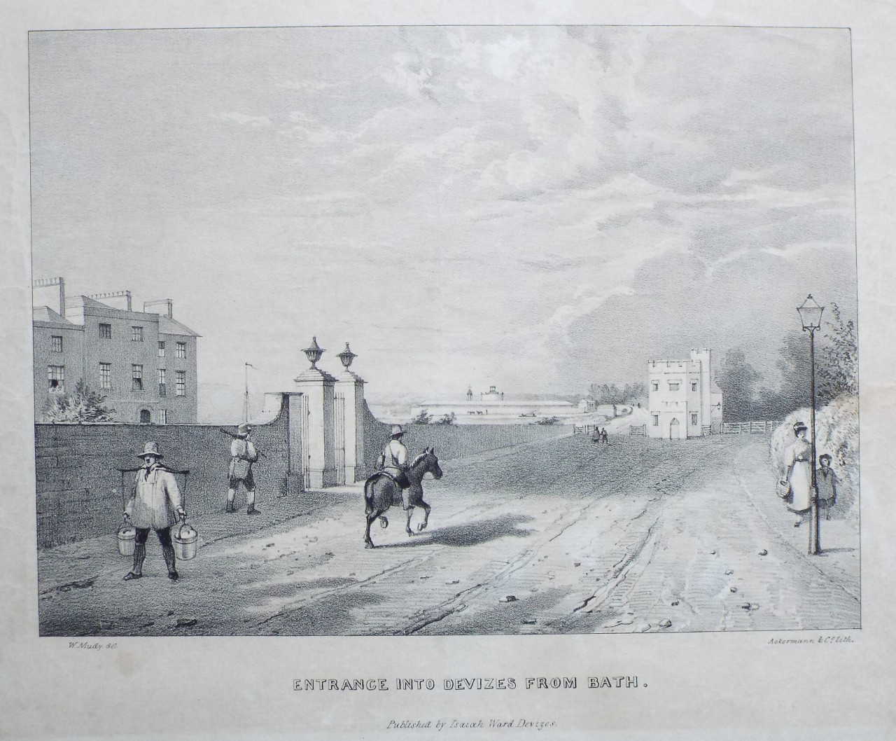 Lithograph - Entrance into Devizes from Bath.