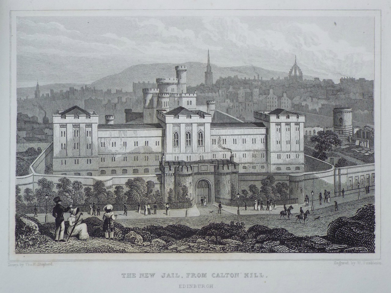 Print - The New Jail, from Calton Hill. Edinburgh. - Tombleson