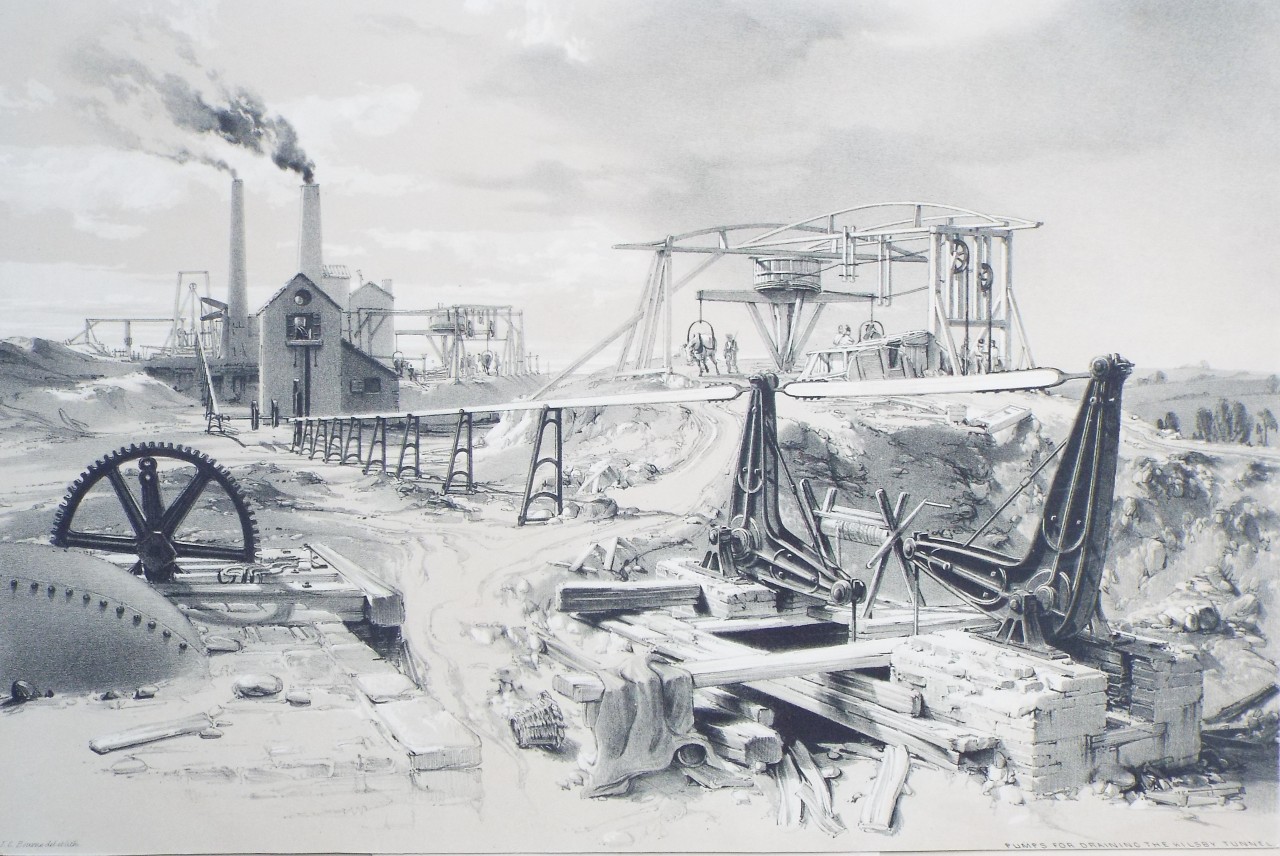 Lithograph - Pumps for Draining the Kilsby Tunnel - Bourne