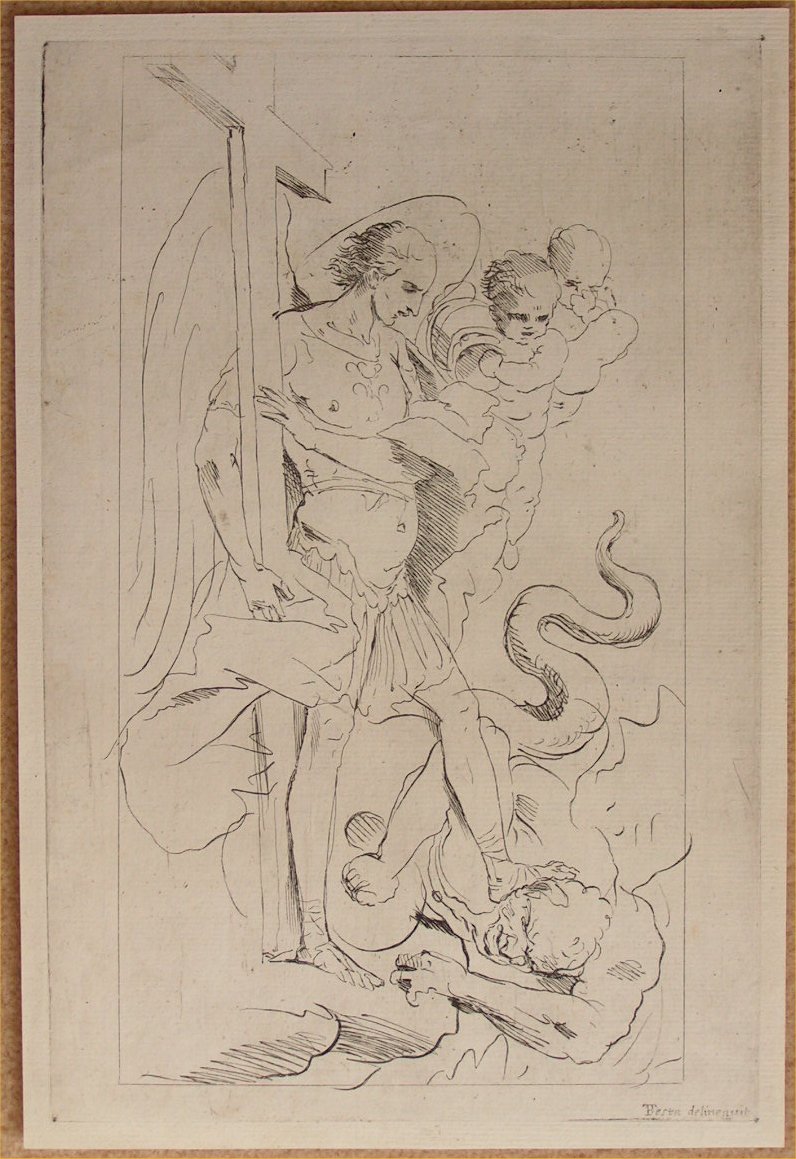 Etching - (St.Michael overcoming  dragon) - Testa