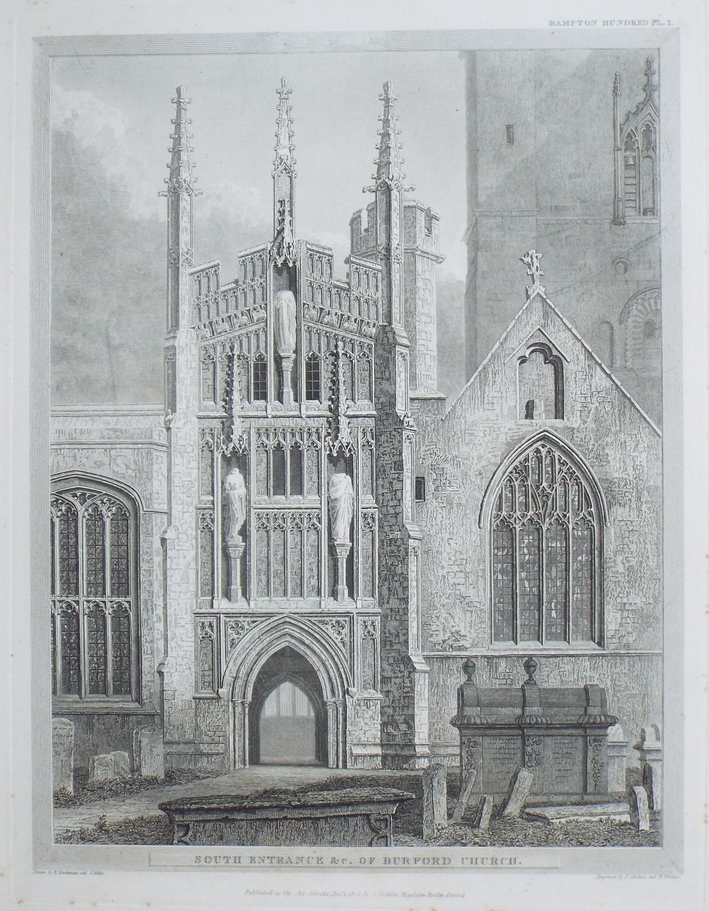 Print - South Entrance &c. of Burford Church. - Skelton