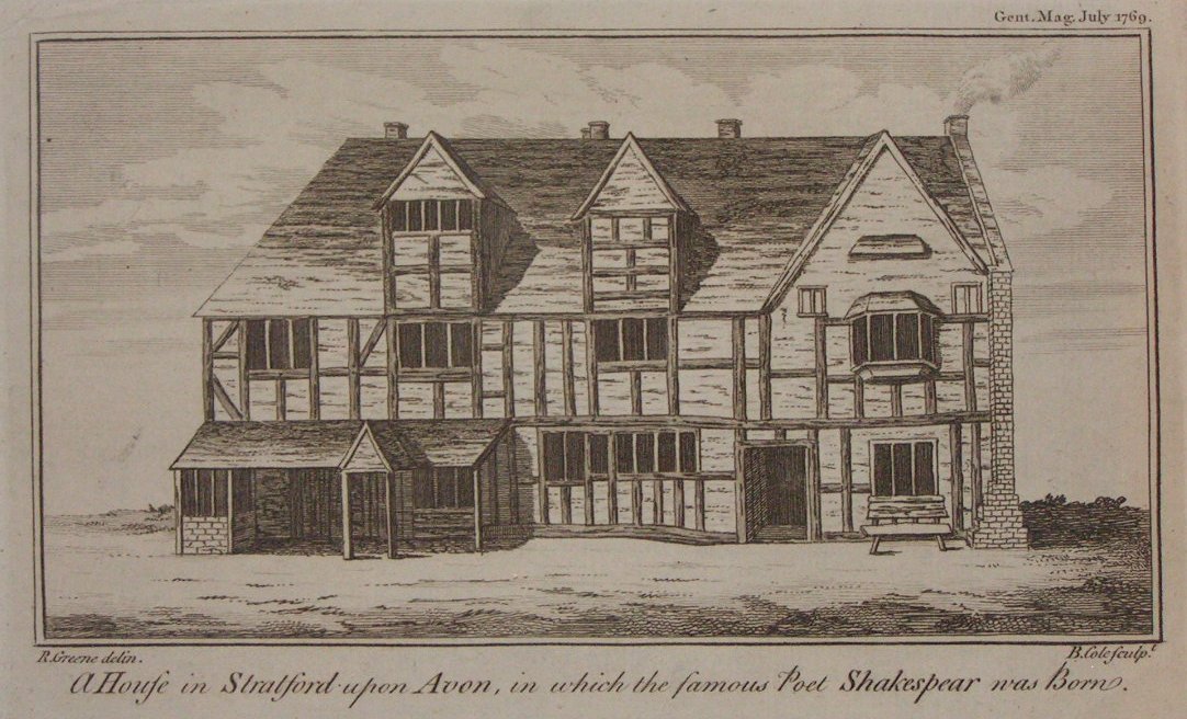 Print - A House in Stratford upon Avon, in which the famous Poet Shakespear was Born - Cole
