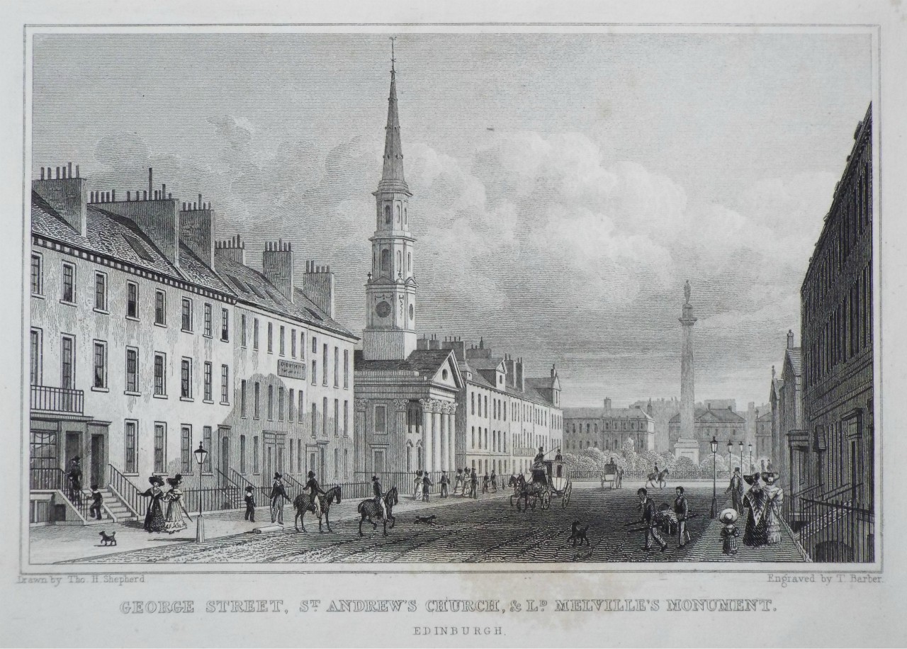 Print - George Street, St. Andrew's Church, & Ld. Melville's Monument. Edinburgh. - Barber