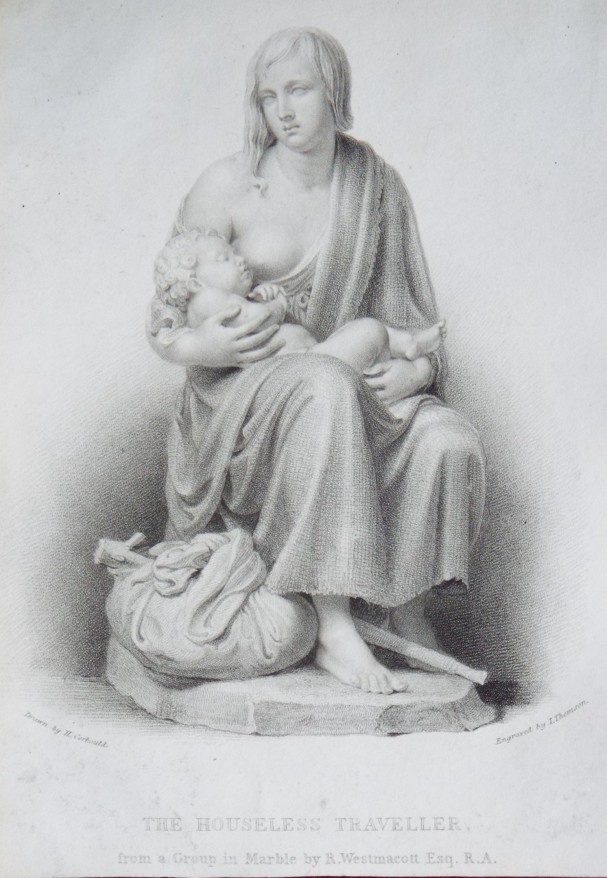 Print - The Houseless Traveller. from a Group in Marble by R. Westmacott Esq. R.A. - Thomson