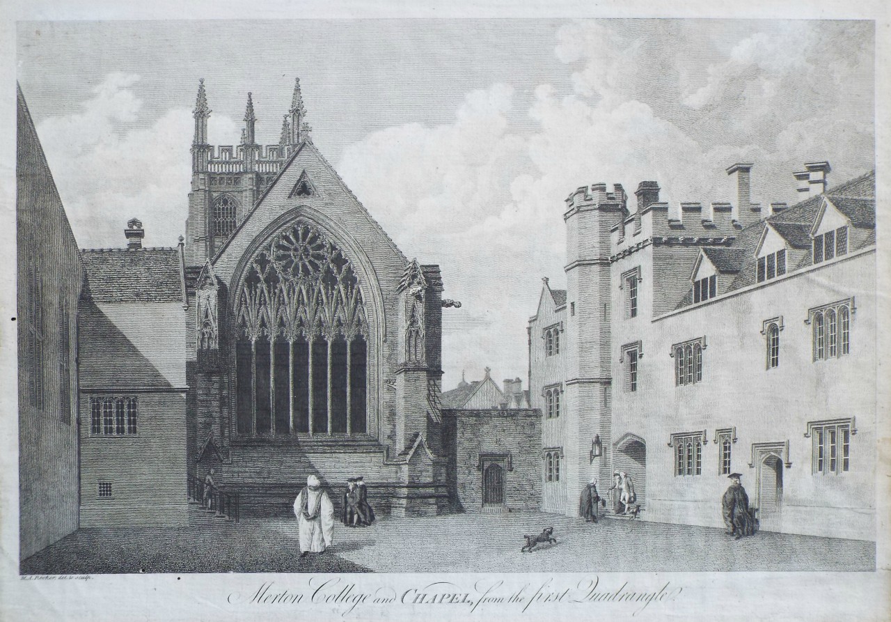 Print - Merton College and Chapel, from the First Quadrangle. - Rooker