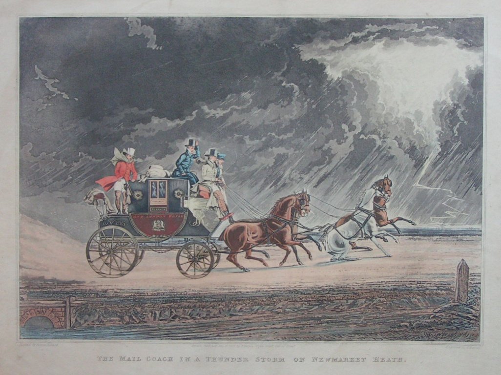 Aquatint - The Mail Coach in a Thunderstorm on the Newmarket Road - Reeve