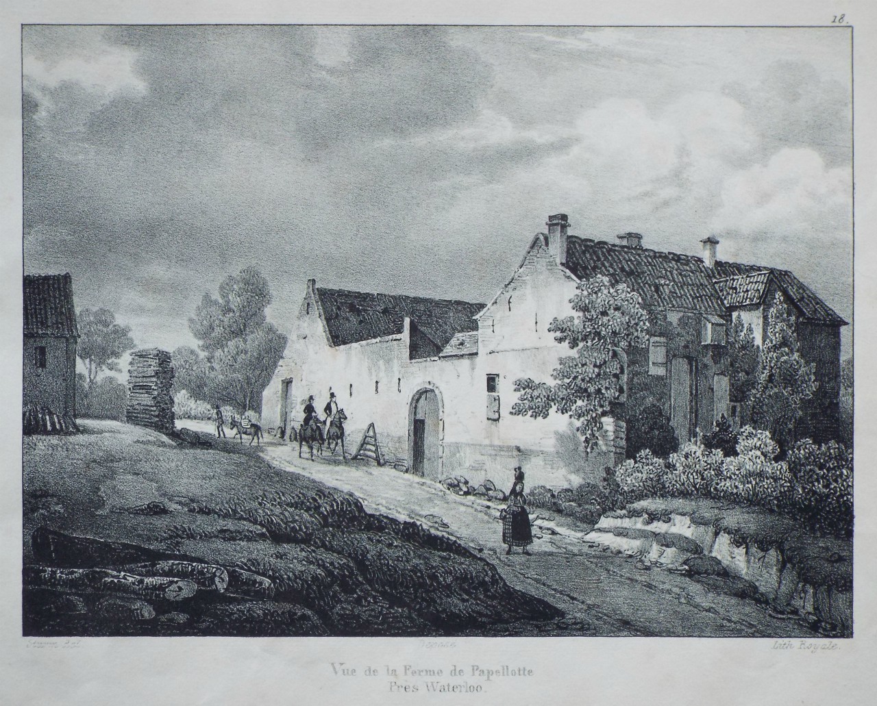 Lithograph - Vue de la Ferme de la Pepellotte pres Waterloo. - 