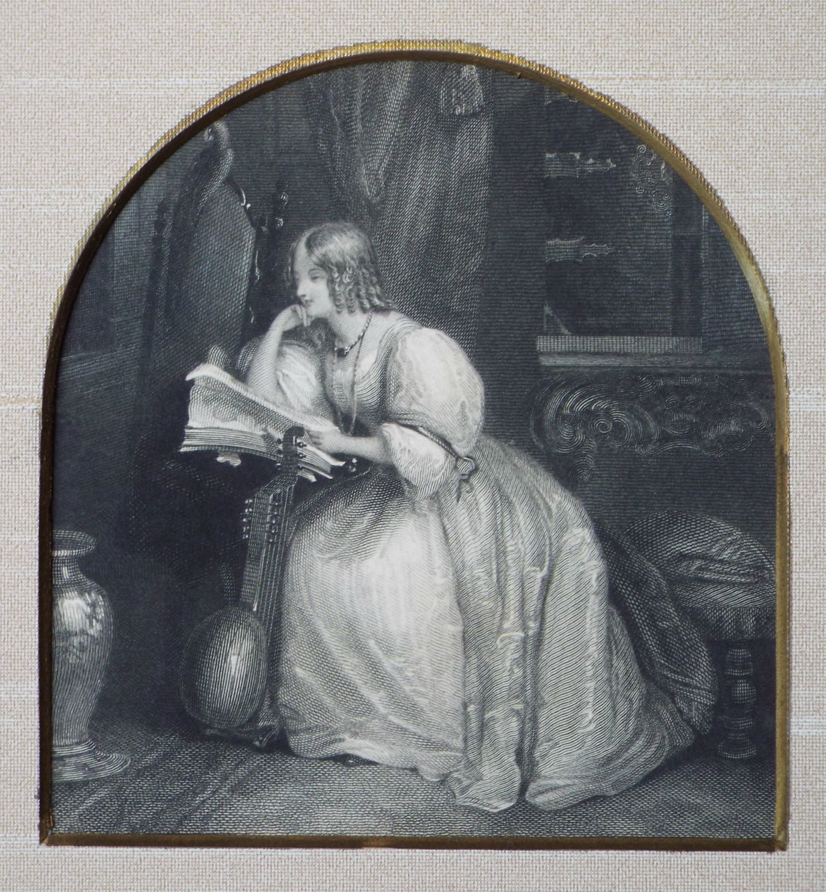 Print - Woman with lute reading