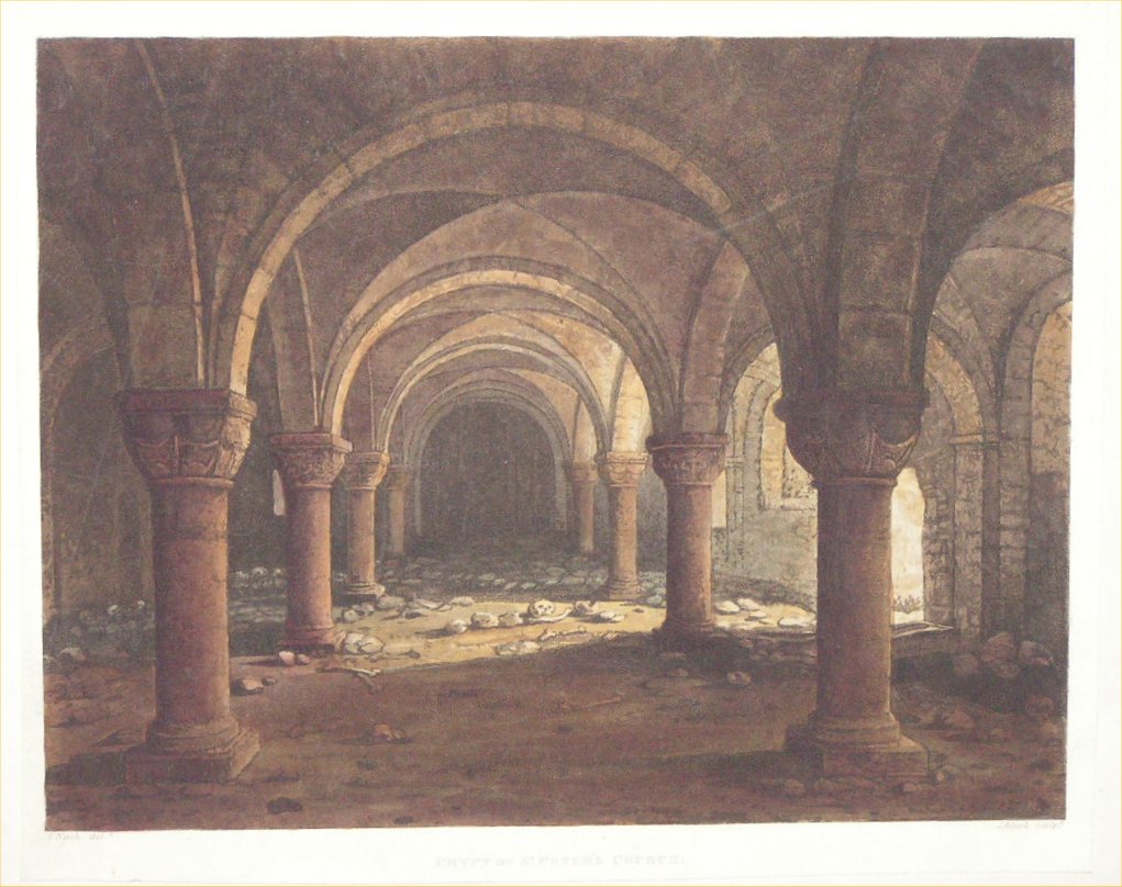 Aquatint - The Crypt of St.Peter's Church - Bluck