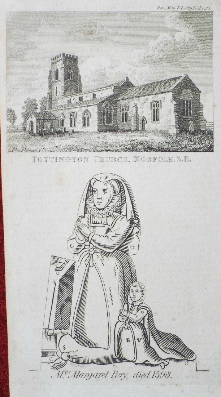 Print - Tottington Church, Norfolk. S.E. Mrs. Margaret Pory, died 1598.