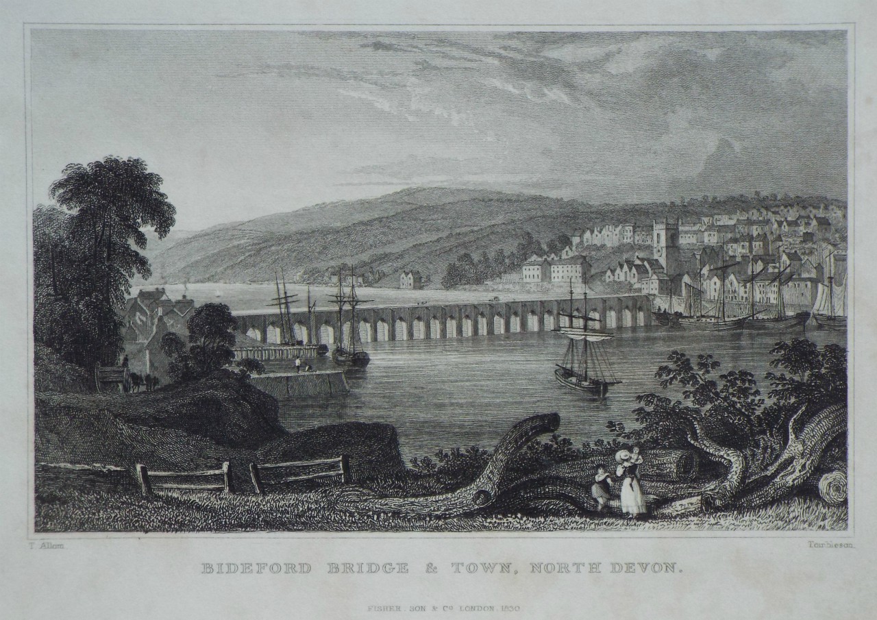 Print - Bideford Bridge & Town, North Devon. - 