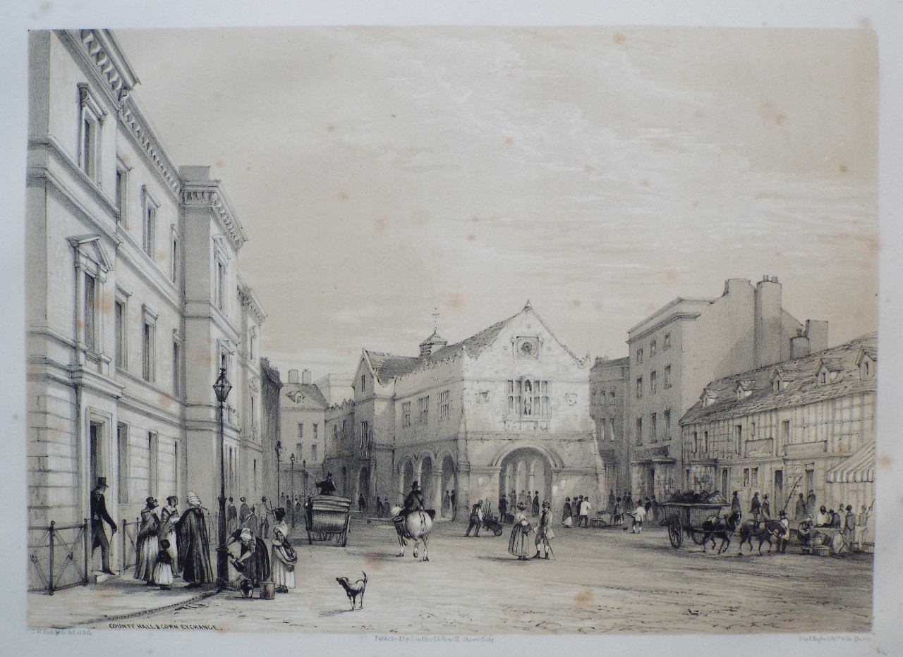 Lithograph - County Hall & Corn Exchange. - Radclyffe