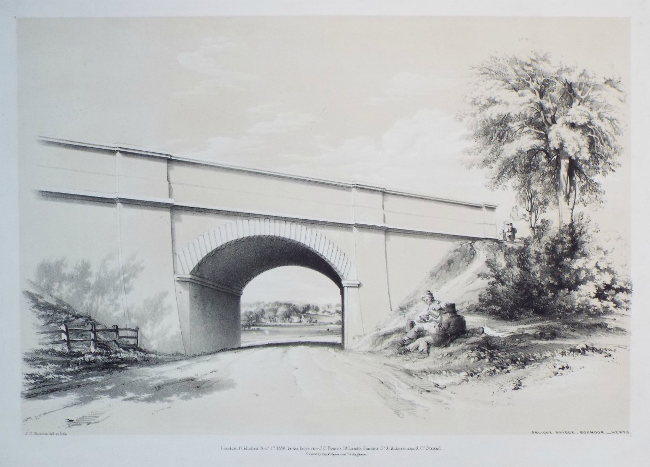 Lithograph - Oblique Bridge, Boxmoor - Herts. - Bourne