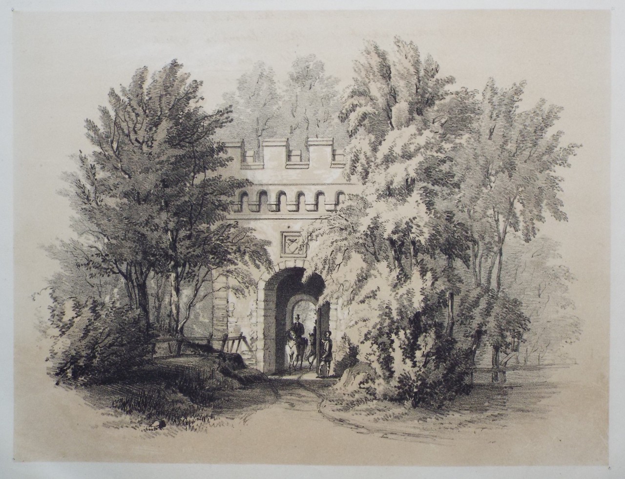 Lithograph - Embattled Gateway in Garden. - Groom