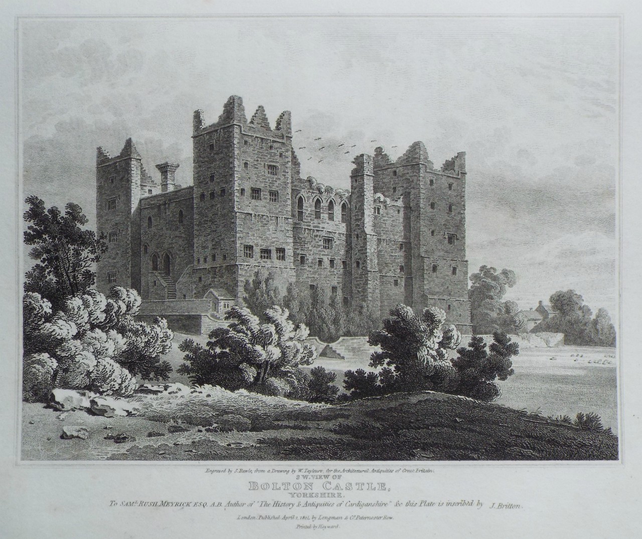 Print - S. W. View of Bolton Castle, Yorkshire. - Rawle