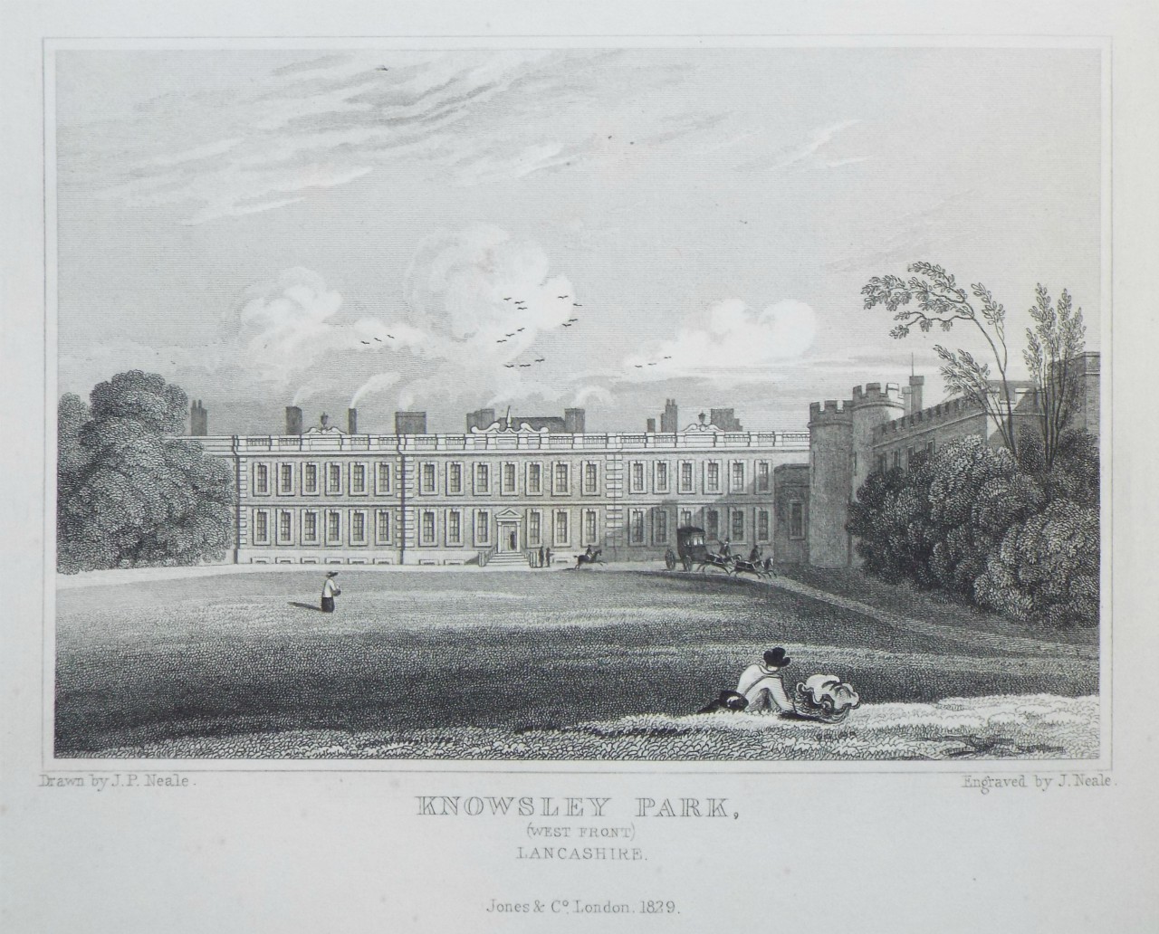 Print - Knowsley Park, (West Front) Lancashire. - Neale