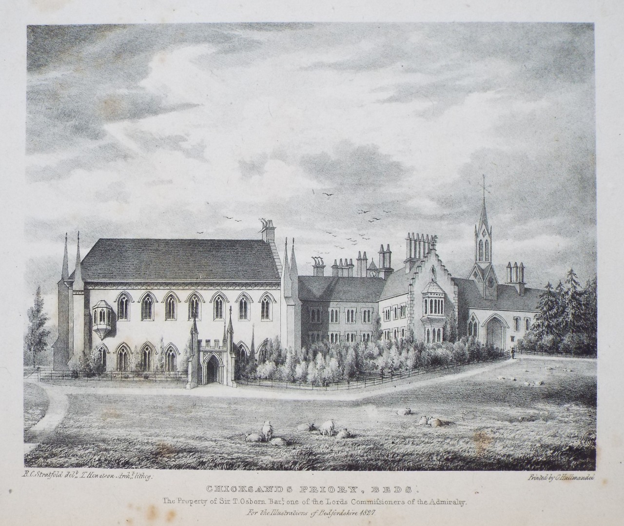 Lithograph - Chicksands Priory, Beds. The Property of Sir T. Osborn Bart, one of the Lords Commissioners of the Admiralty. - Hewitson