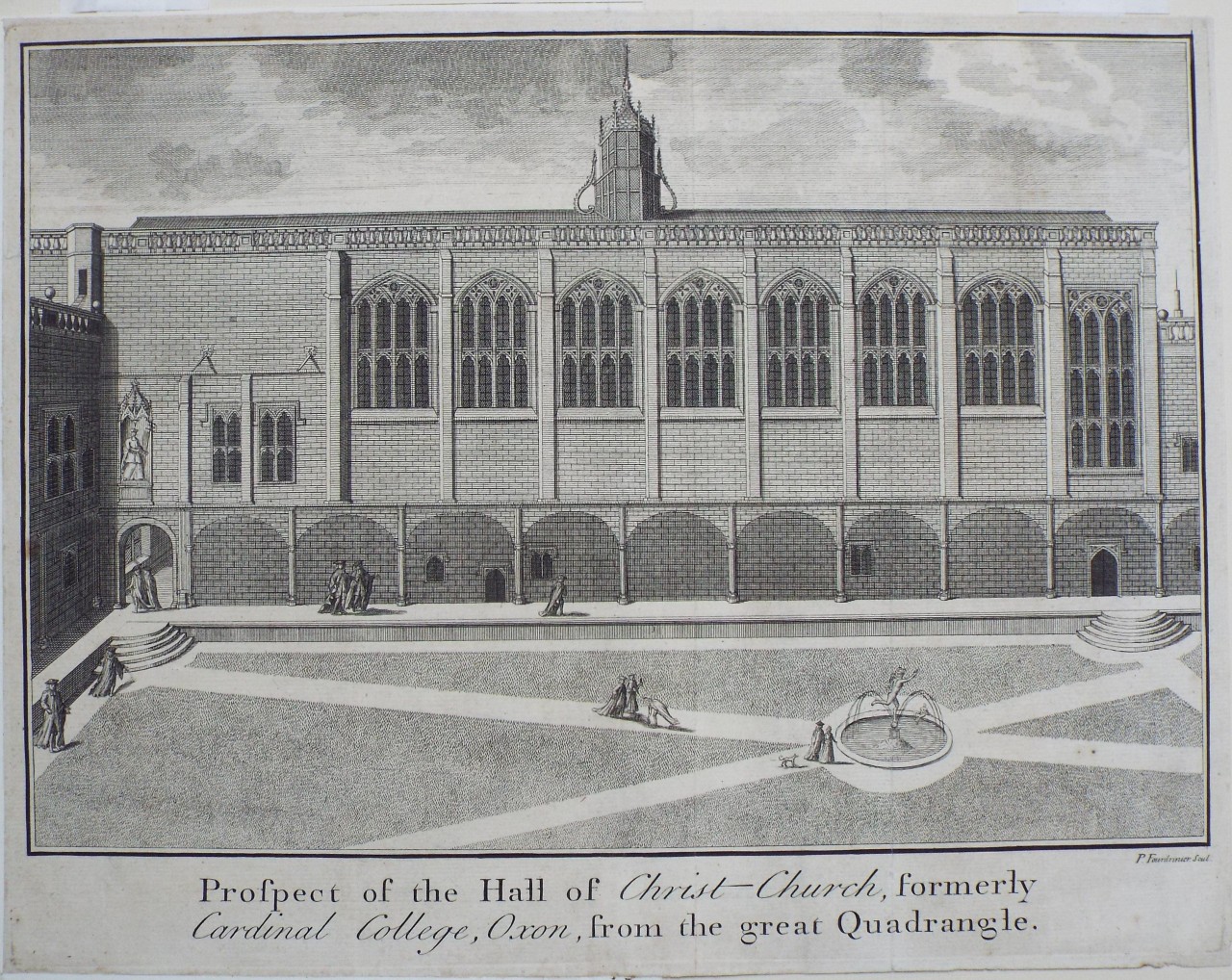 Print - Prospect of the Hall of Christ-Church, formerly Cardinal College, Oxon, from the great Quadrangle. - Fourdrinier