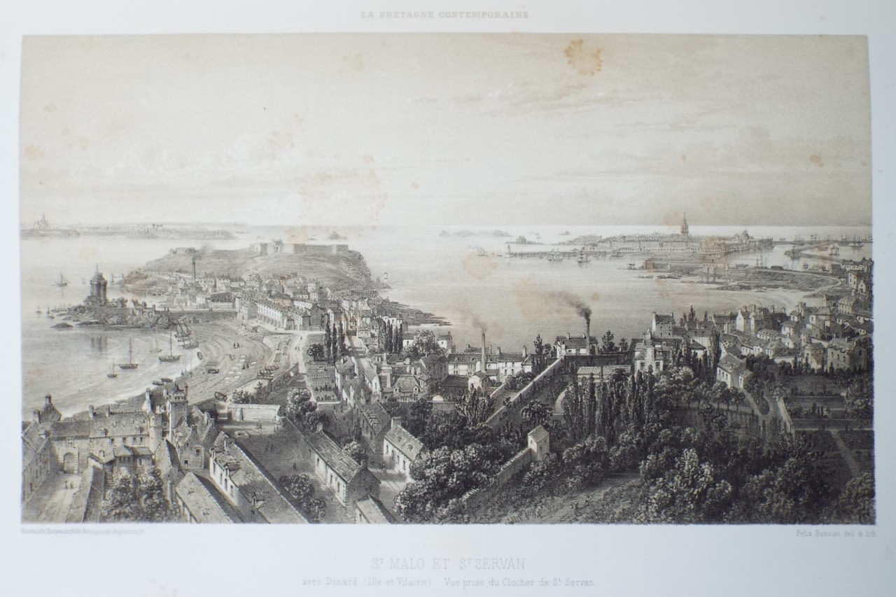 Lithograph - St. Malo et St. Servan avec Dinard (Ille-et-Vilaine) Vue prise de Clocher de St. Servan. - Benoist